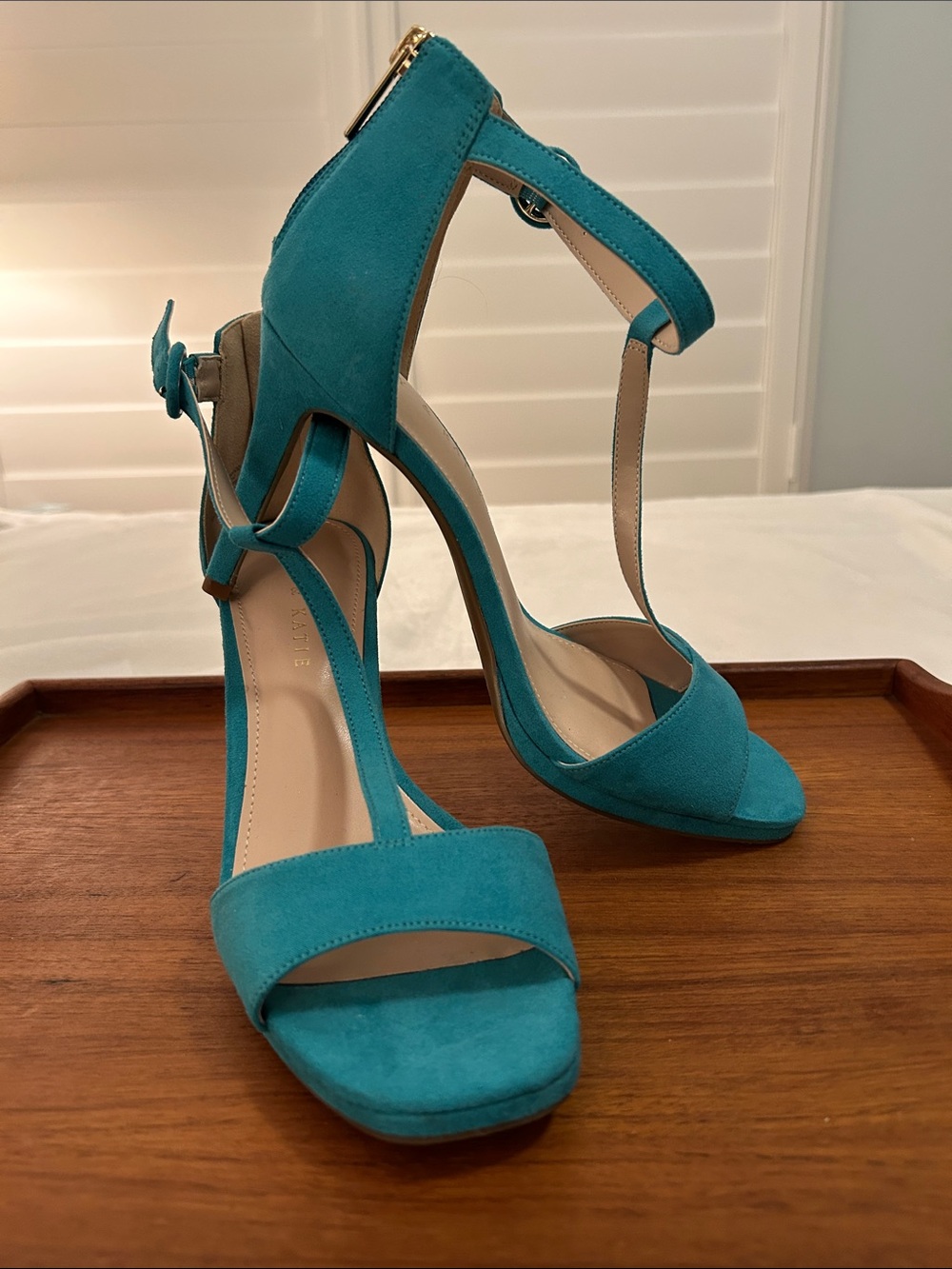Kelly & Katie Teal T-Strap Suede High Heels